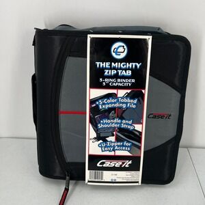 Case It The Mighty Zip Tab 3 Ring Binder 3 In Capacity Black Gray Expanding File